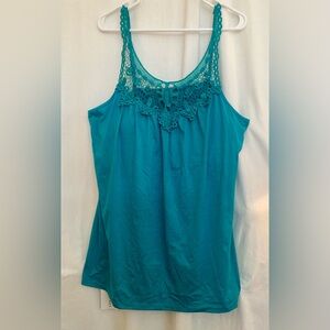 NWT Teal Pretty Lace Trim Poly/Spandex Cami w/ Built in Bra Size 2X